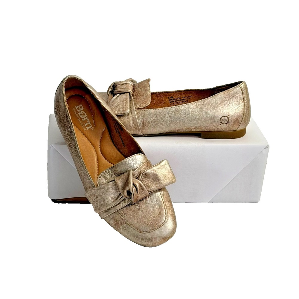 BORN Loafers Women 6.5 Leather Tie Accent Pewter‎ Comfort Casual